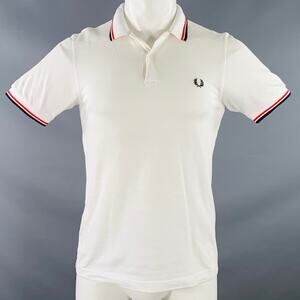 FRED PERRY Size S White Red Black Cotton Slim Fit Contrast Trim Polo